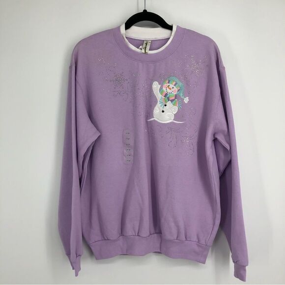 Snowman Fleece Sweatshirt Purple Womens Size Large NWT‎ - Picture 1 of 4